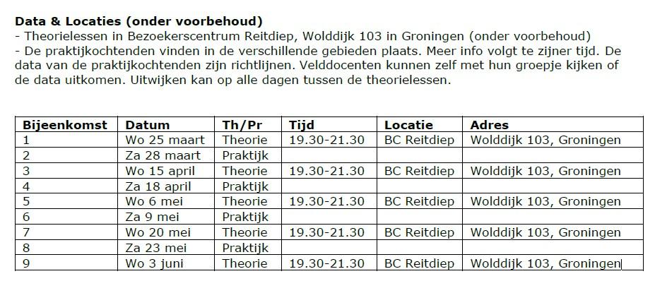 Planning BMP-cursus 2026
